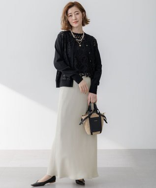 23区 【吸水速乾/防シワ】ジョーゼットサテン ナロー スカート ベージュ系