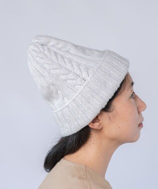 AND WOOL 〈上質な素材と手仕事から生まれた優しいニット〉メリノウール・ケーブル編みニット帽子 シルバーグレー