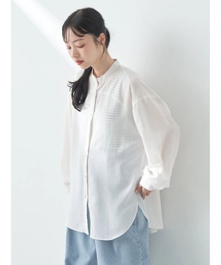 earth music&ecology シアーバンドカラーシャツ Off White