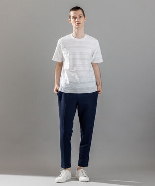 JOSEPH HOMME 新柄【ストレッチ/洗える】ジャガードボーダー　クルーネックTシャツ ホワイト系