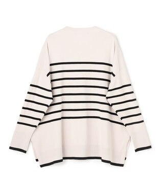 UNFILO L マイビューティニット ワイドクルーネック グレージュボーダー