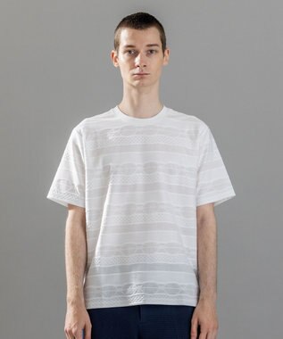 JOSEPH HOMME 新柄【ストレッチ/洗える】ジャガードボーダー　クルーネックTシャツ ホワイト系