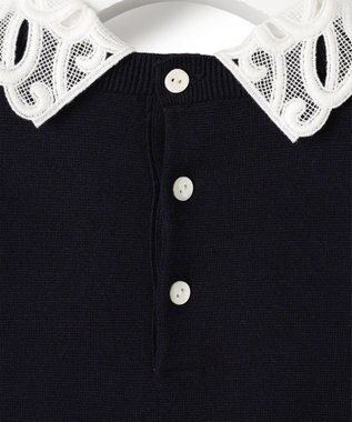 23区 S 【洗える/吊り干しOK】ヴィスコースストレッチ レース襟 ワンピース ネイビー系