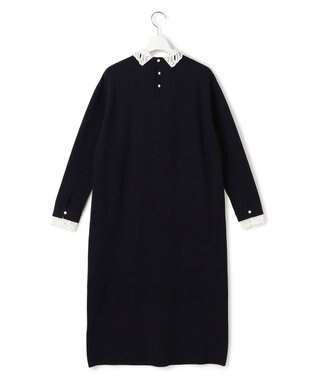 23区 S 【洗える/吊り干しOK】ヴィスコースストレッチ レース襟 ワンピース ネイビー系