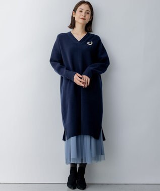 組曲 Aラインリラクシーニット ワンピース ネイビー系
