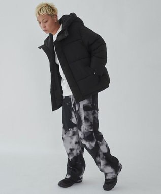 WEGO カラーブロックパテッドフードブルゾン ブラック