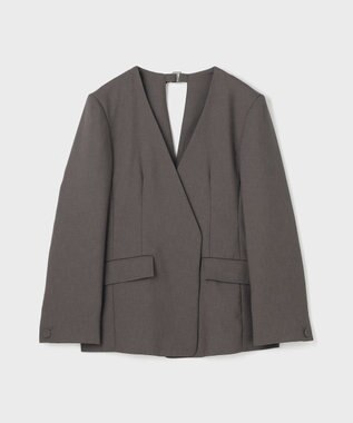 GRACE CONTINENTAL バックシャンノーカラージャケット チャコール