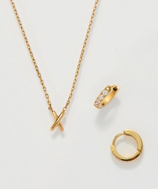 Phoebe 【数量限定】クロスネックレス&ビジューフートピアスセット/BOX&ショッパー付き ゴールド