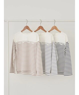 earth music&ecology レースボーダーカットソープルオーバー Beige