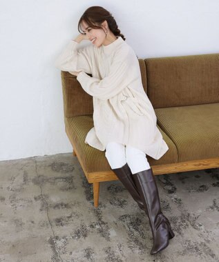 Tiaclasse アラン柄ニットチュニックワンピース アイボリー