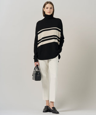 ICB L 【新色追加・WEB限定カラーあり】 ヴィスコースワイド タートルネックプルオーバー トープ×ブラックボーダー