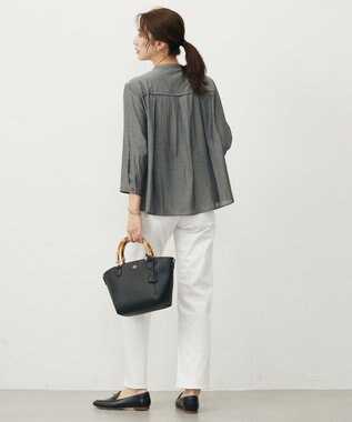 J.PRESS LADIES 【洗える・速乾・接触冷感】リライムライトローン バックフレア ブラウス グレーシャンブレー系