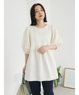 Green Parks ジャガードペプラムブラウス Off White