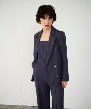 GRACE CONTINENTAL 麻調バックギャザージャケット グレー