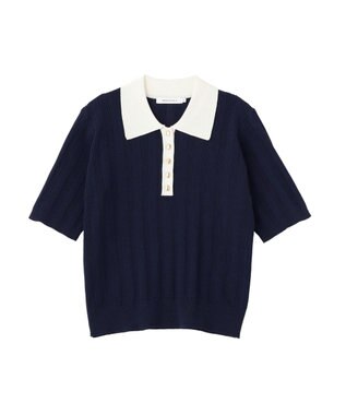 AMERICAN HOLIC 襟配色ニットポロ Navy
