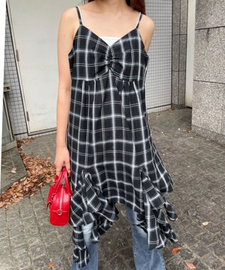 WEGO チェックイレヘムキャミワンピース ブラックチェック1