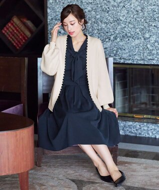 Tiaclasse 【洗える】パール付きパフスリーブカーディガン アイボリー