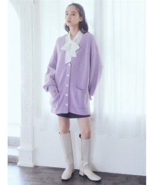 earth music&ecology アンチピリング畦Ｖネックカーディガン Lavender