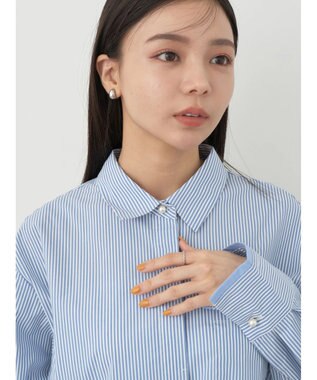 earth music&ecology パールボタンシャツ Stripe Blue