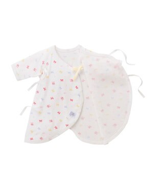 MIKI HOUSE HOT BISCUITS 【50-60cm】 フライス素材の総柄コンビ肌着 ピンク