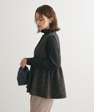 Green Parks ラメツィードペプラムベスト Black