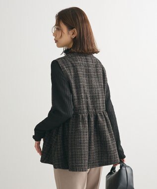 Green Parks ラメツィードペプラムベスト Black