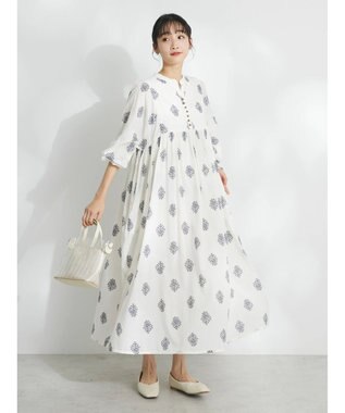 CRAFT STANDARD BOUTIQUE インド綿混フラワーモチーフワンピース Ivory