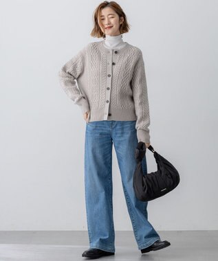 23区 S 【洗える】カシミヤブレンド ケーブルニットカーディガン ベージュ系