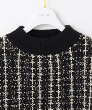 ANY SIS 【洗える】フラッフィーパターン ニット ブラック系