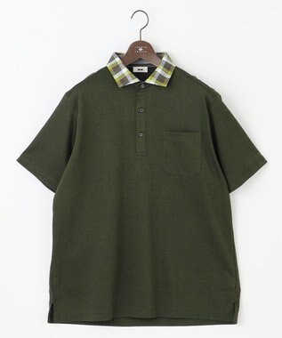 JOSEPH ABBOUD 【キングサイズ・リネン素材/清涼感/吸水速乾】リネンハニカム 半袖 ポロシャツ ダークグリーン系