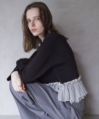 YECCA VECCA レースレイヤードラッフルカーディガン Black
