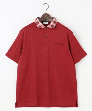 JOSEPH ABBOUD 【キングサイズ・リネン素材/清涼感/吸水速乾】リネンハニカム 半袖 ポロシャツ レッド系