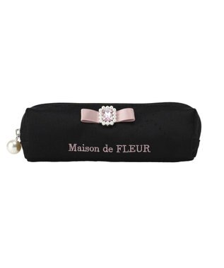 Maison de FLEUR リボンジャカードパールビジューロングポーチ Black