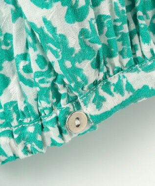 自由区 S ダマスクプリントエンブロイダリー ワンピース グリーン×イエロー刺繍