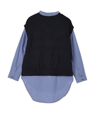 CRAFT STANDARD BOUTIQUE 【洗える】ニットベスト+バンドカラーシャツ-SET Navy