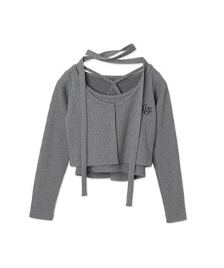 WEGO 【2点SET】ワンポイント刺繍キャミセットカーデ ダークグレー