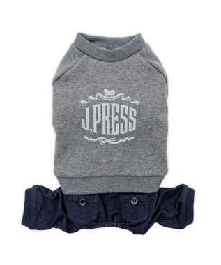 PET PARADISE J.PRESS ロゴ 裏起毛 ロンパース 小型犬 グレー×ネイビー