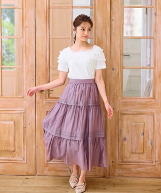 Feroux 【洗える・汗ジミが目立たない】デコルテチュール カットソー ホワイト系