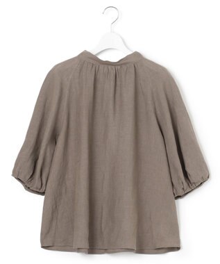 23区 L 【洗える】LIBECO ボウタイ ボリュームスリーブ ブラウス ダークブラウン系