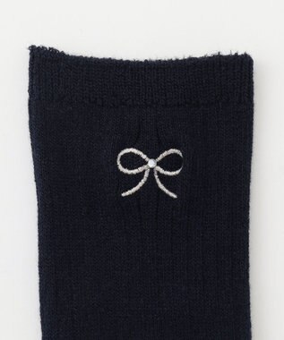 ANY KIDS 【日本製】リボン 刺繍 ハイソックス ネイビー