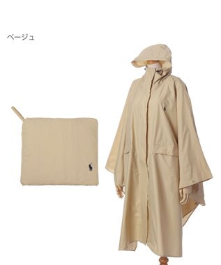 MOONBAT POLO RALPH LAUREN(ポロ ラルフローレン) ポロポニー ポケッタブル レインポンチョ レインコート 無地 フード 収納袋 ロゴ入 レディース ベージュ