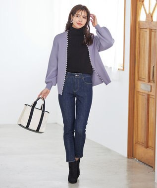 Tiaclasse 【洗える】パール付きパフスリーブカーディガン ラベンダー