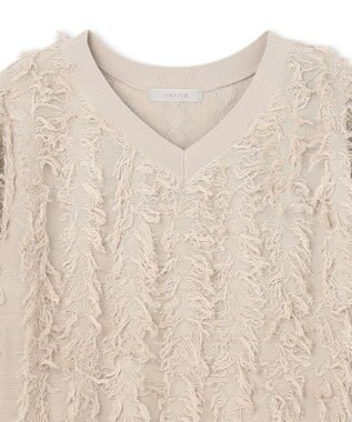 UNFILO L 【一部店舗限定】フリンジニット Vネック グレージュ