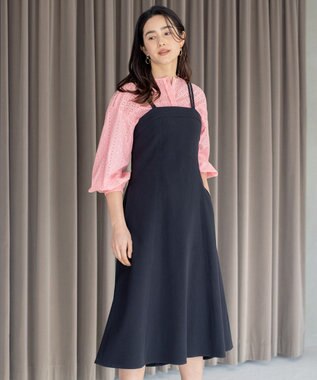 組曲 【肩ひも調整可】ドビーピケ キャミワンピース ブラック系