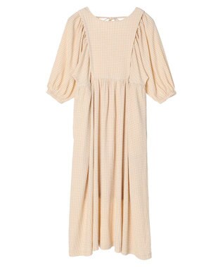 earth music&ecology ボリュームスリーブＣｈｅｃｋワンピース Beige