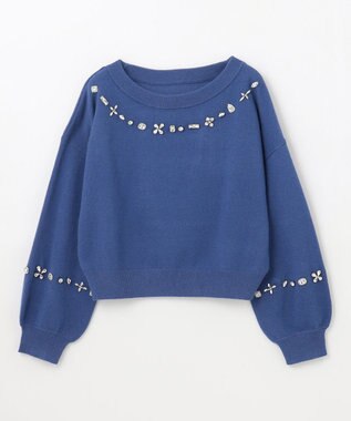 GRACE CONTINENTAL マルチビジューニットトップ ブルー