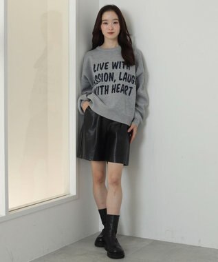 WEGO レタリングニットプルオーバー 杢グレー