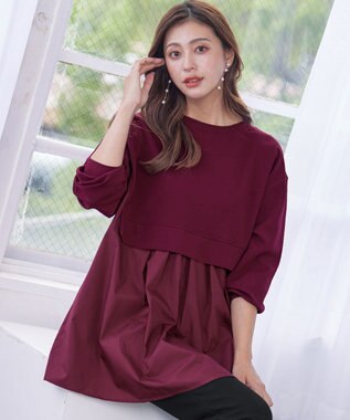 Tiaclasse 【洗える】重ね着風チュニックプルオーバー ボルドー