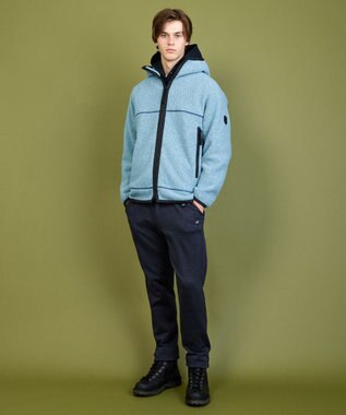 JOSEPH ABBOUD MOUNTAIN 【軽量/リサイクルウール使用】ヘリンボンウールフリース フーディ サックスブルー系