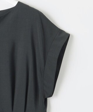 自由区 L 【17号サイズまで展開・カタログ掲載・UVカット・洗える】ウーステッドライク ワンピース ネイビー